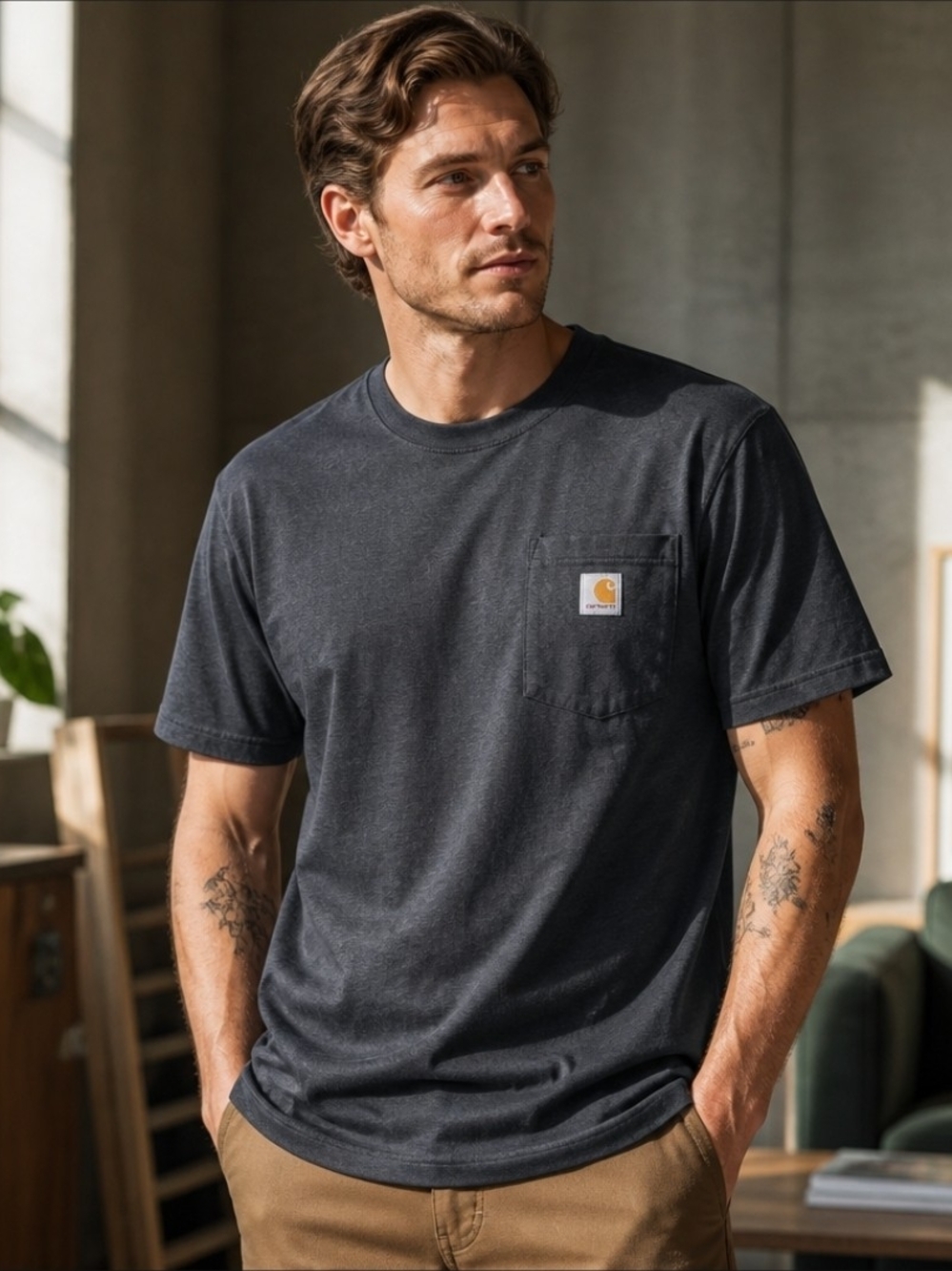 Carhartt Short-Sleeve Pocket Tee in Charcoal Gray